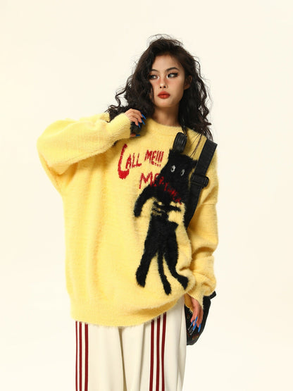 Graphic Print Fuzzy Knit Sweater Top