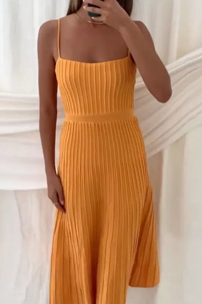Tube Top Slim High Waist Sling Knitted Dress Seaside Vacation Pleated Long Skirt