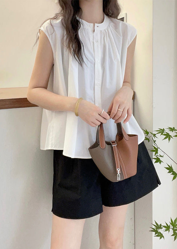 Red O Neck Button Cotton Blouses Sleeveless Qp063