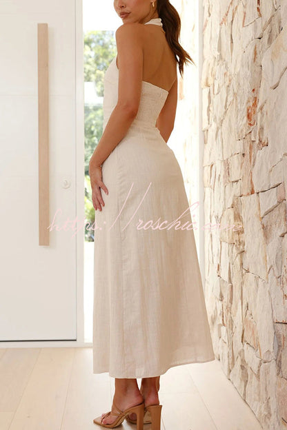 Color Sleeveless Halter Neck Backless Slim Fit Maxi Dress