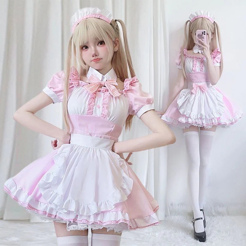 Pink and White Kawaii Cat Maid Dress Cosplay Mini Dress
