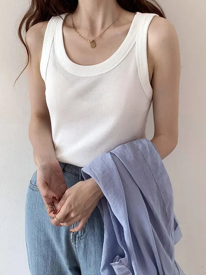 Summer Knitted Color Tanks Top White Skinny Camisole Basic Camisole T-shirt