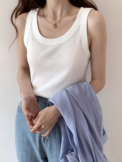 Summer Knitted Color Tanks Top White Skinny Camisole Basic Camisole T-shirt