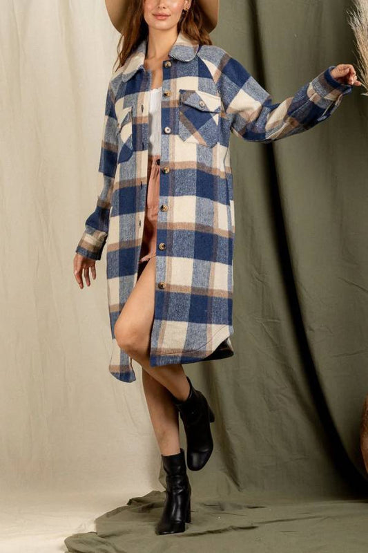 Plaid Print Drop Shoulder Overcoat