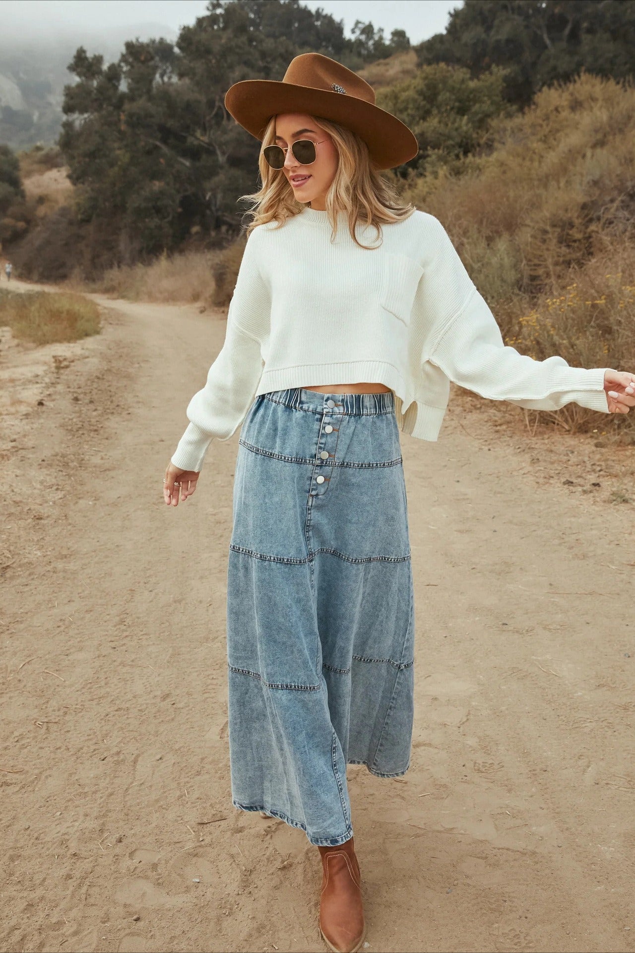 Layered Denim A-line Skirt