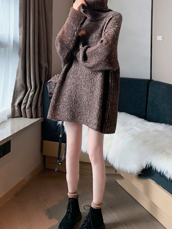 Design Loose Blue Contrast Color High-neck Long Sleeve Sweater An1054