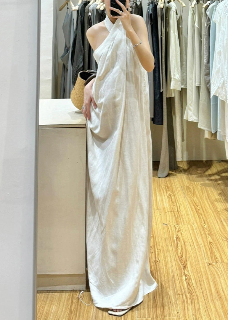New White Cold Shoulder Cotton Maxi Dresses Sleeveless Ee011