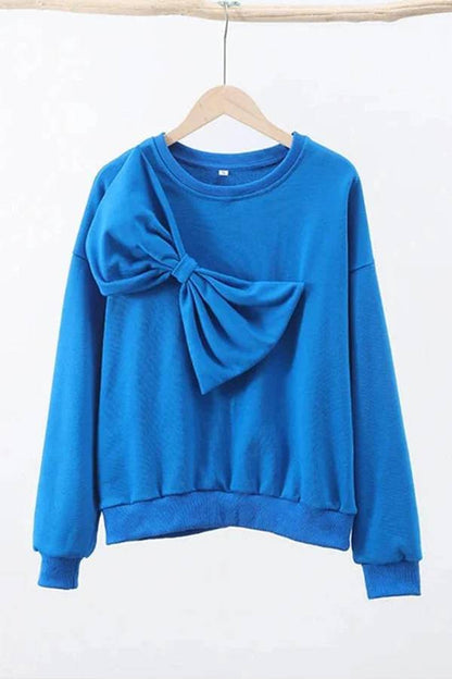 Color Round Neck Long Sleeve Bow Loose Sweatshirts