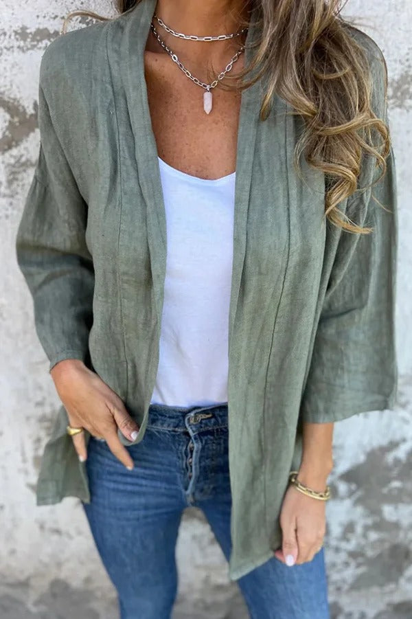 Color Long Sleeve Loose Pocket Cardigan