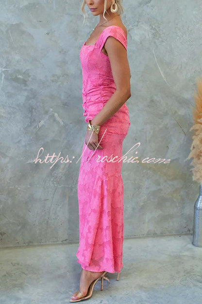 Unreal Beauty Textured Material Ruched Fishtail Maxi Dress