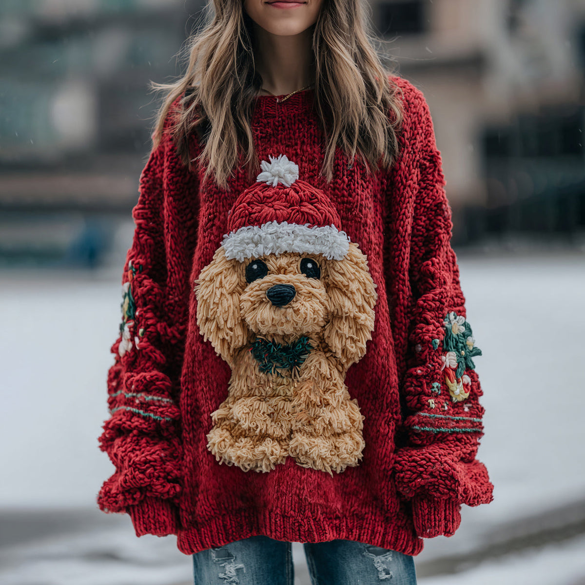 Cozy Cute Teddy Puppy Christmas Chunky Knit Sweater artswardrobe