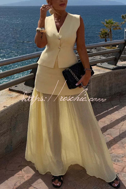 Stylish and Knit Spliced Tulle Elastic Waist Pleated Maxi Skirt