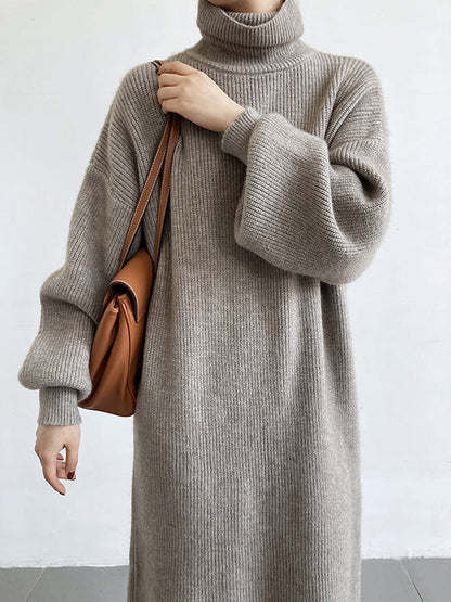 Urban Loose Purple High-neck Long Puff Sleeve Sweater Dress An1052