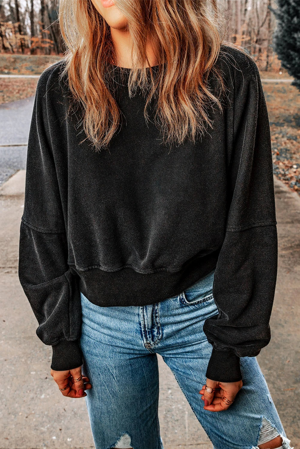Black One Strap V-shape Open Back Sweatshirt