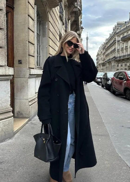 Classic Black Lapel Trench Coat