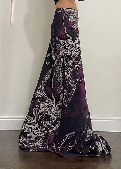 Purple Print Spring Draping Line a Skirt
