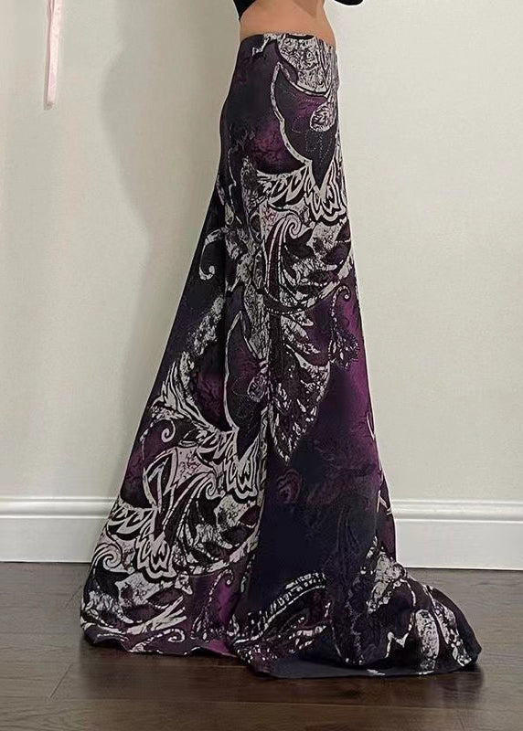 Purple Print Spring Draping Line a Skirt