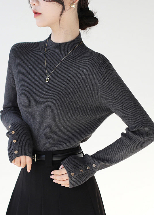 Classy Dark Grey Hign Neck Patchwork Knit Sweaters Winter Rv038