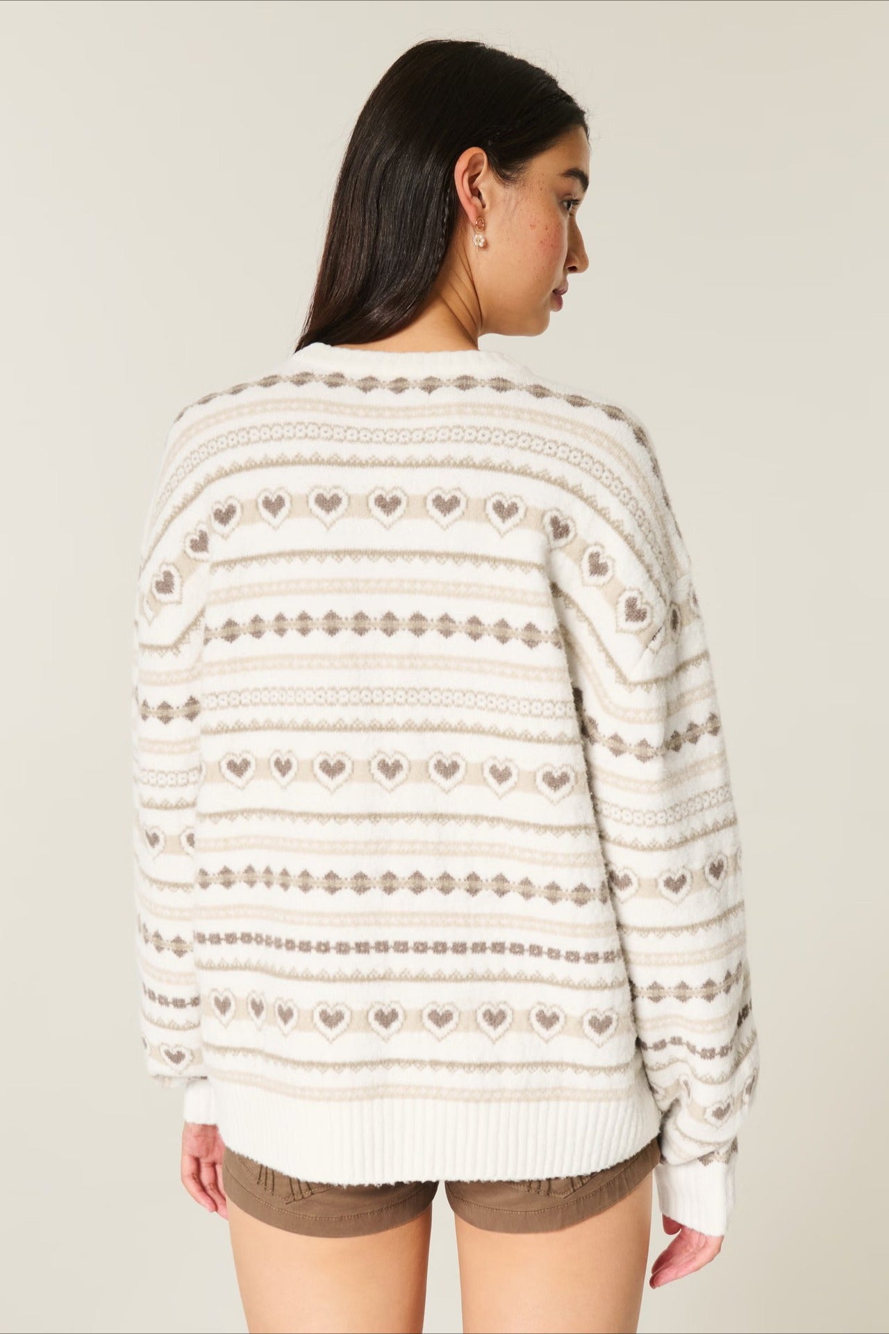 Heart Fair Isle Striped Long Sleeve Knit Sweater