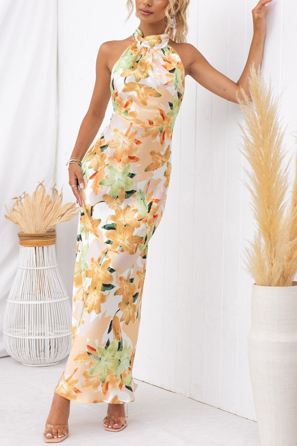 Happier Now Satin Halter Maxi Dress