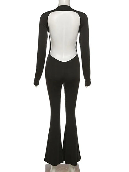 Backless for Black Jumpsuit Long Sleeve Slim Rompers High Street Female Bodycon Jumpsuit