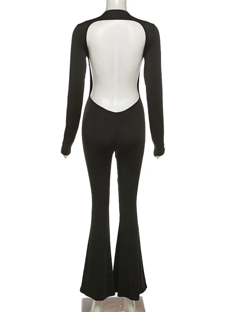 Backless for Black Jumpsuit Long Sleeve Slim Rompers High Street Female Bodycon Jumpsuit
