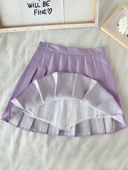New Black Skirt Female Summer High Waist Gothic Anti-glare A-line Pleated Skirt Short Skirt Purple Ins Tide Ulzzang Skirt