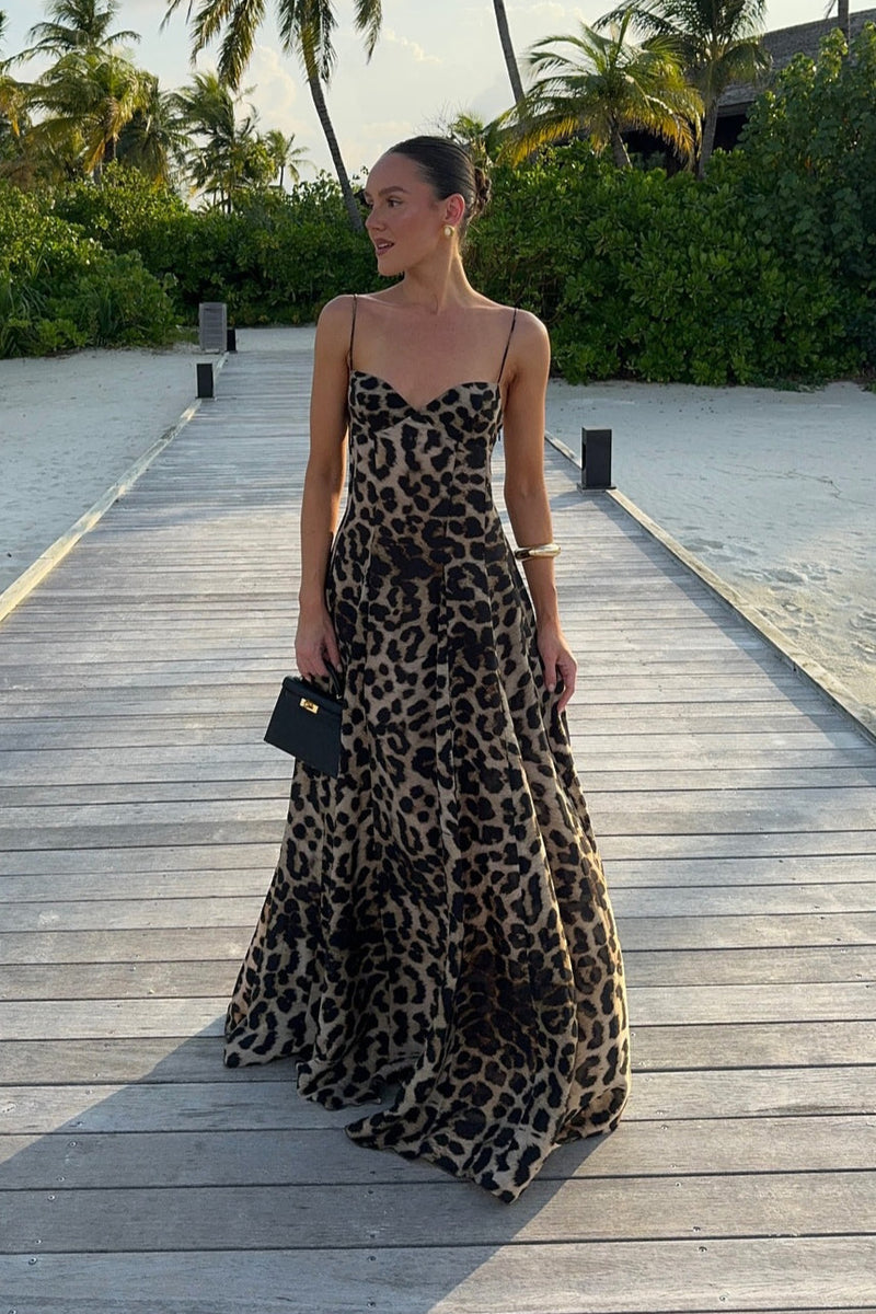 Leopard Spaghetti Strap Maxi Dress