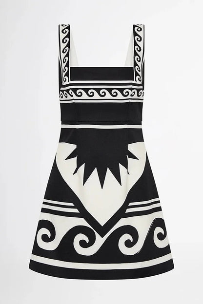 At the Coast Unique Print Sleeveless Square Neck Mini Dress