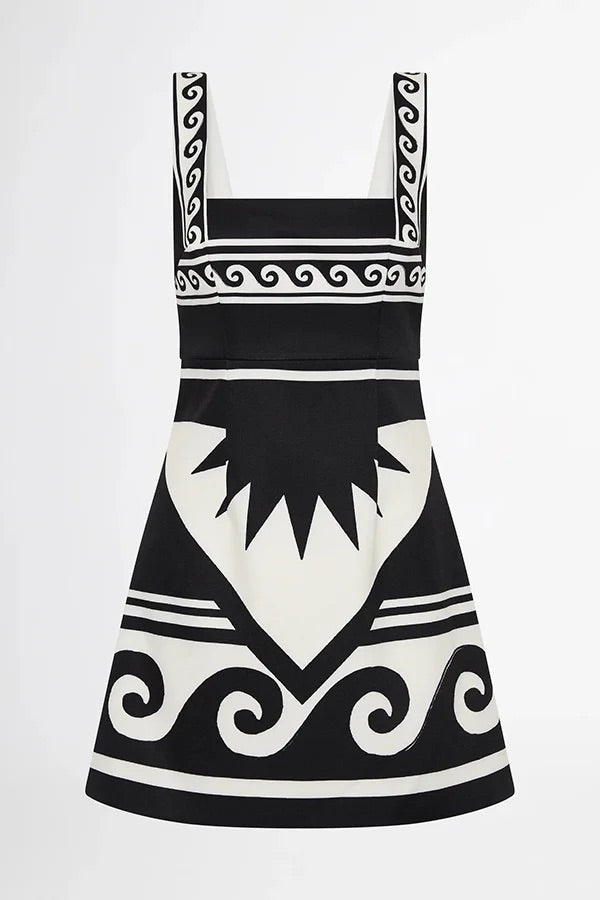 At the Coast Unique Print Sleeveless Square Neck Mini Dress