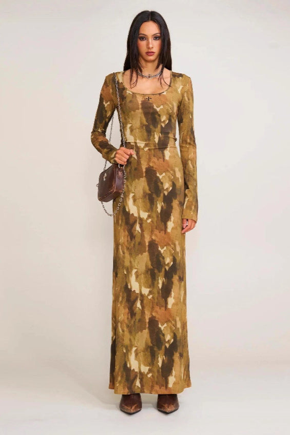 Color Square Neck Bodycon Maxi Dress