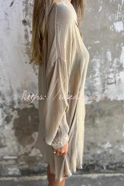 Color Lapel Long Shirt and Elastic Waist Loose Pocket Shorts Set
