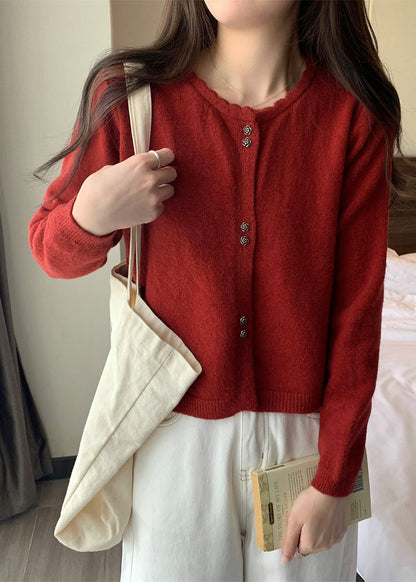 Purple O Neck Button Short Knit Coat Fall Qc040