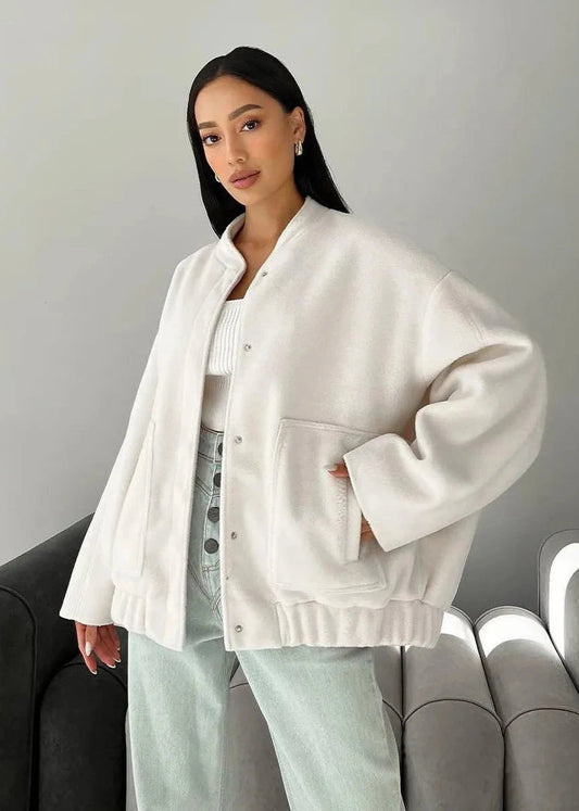 Luxe Oversized Stand Collar Coat With Large Pockets