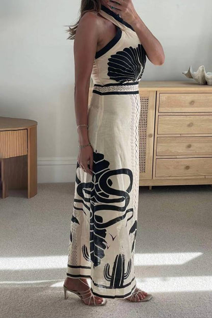 And Print Slim-fit Halter Neck Maxi Dress