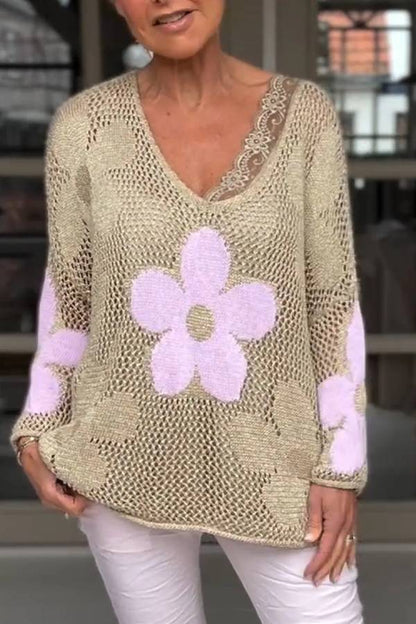 Knitted Hollow V-neck Shirt Mesh Sweater