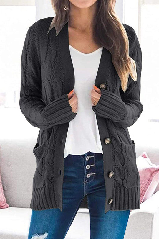 Knitted Color Button Down Chunky Outwear Cardigan
