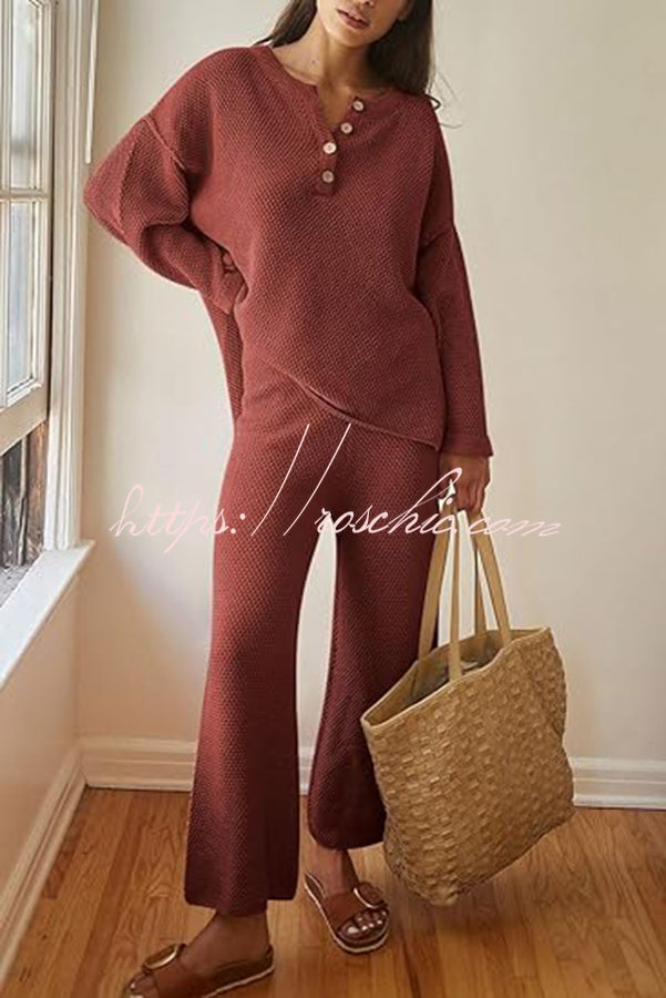 Heather Hailey Color Button V Neck Top and Pant Two Piece Set