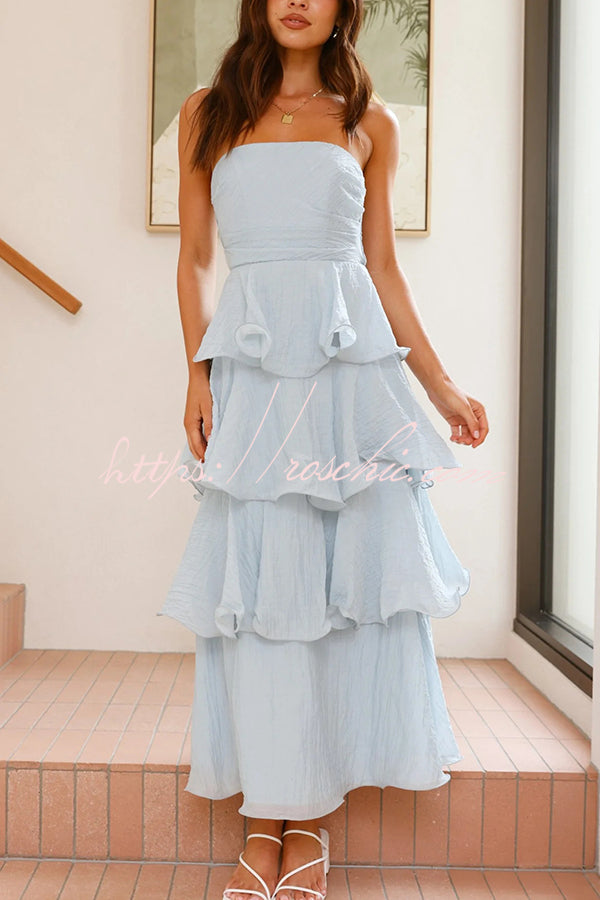 Pure Color Tube Top Backless Multi-layered Maxi Dress