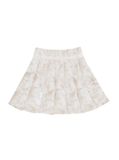 Ethereal Bloom Winter Set: Puffer Jacket and Pleated Lace Skirt