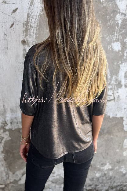 Metallic Color Round Neck Short-sleeved Loose T-shirt