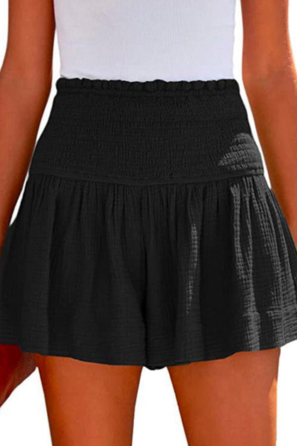 Elastic Smocked Waist Wide Leg Shorts