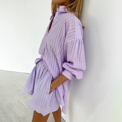 Yselia - Breezy Button-up and Shorts Set