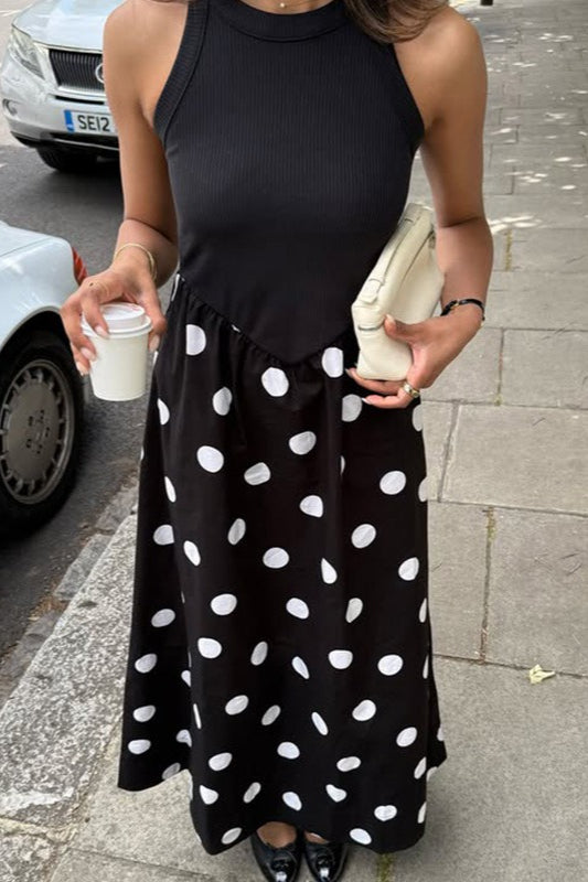Polka Dot Splice Maxi Dress
