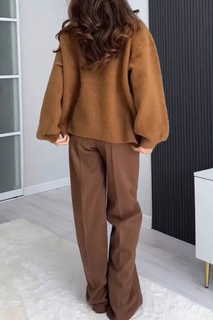 Color Versatile V-neck Pocket Sweater Jacket