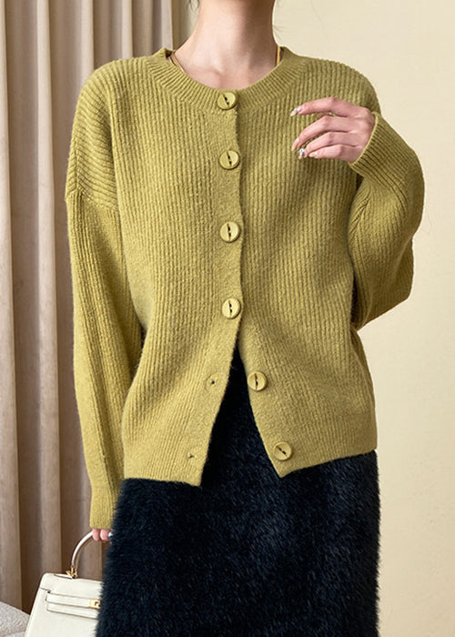 Yellow Cozy Knit Coats O Neck Long Sleeve Af1017