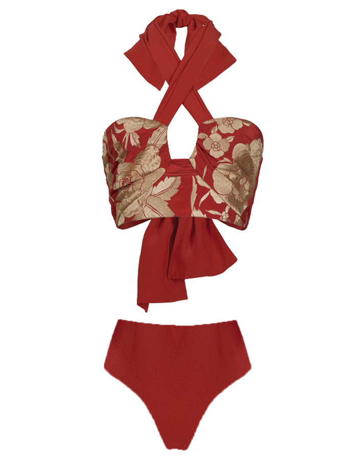 Print Bikini and Fringed Skirt