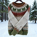 Comstylish Vintage Christmas Tree Icelandic Knit Jacquard Warmth Crew Neck Sweater（unisex）