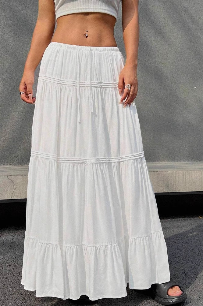 Ballet Gentle White Low Waist a Line Maxi Skirt