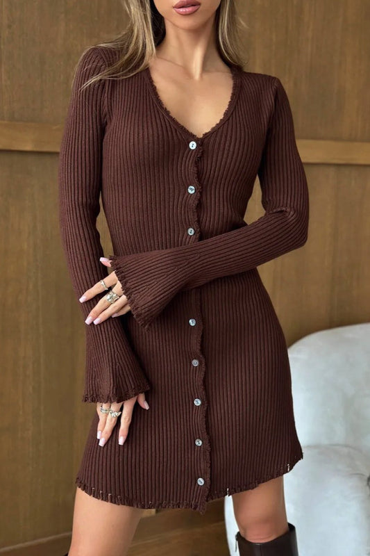 Button Front Knit Sweater Dress